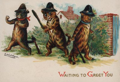 Drie katten wachten om je te begroeten door Louis Wain